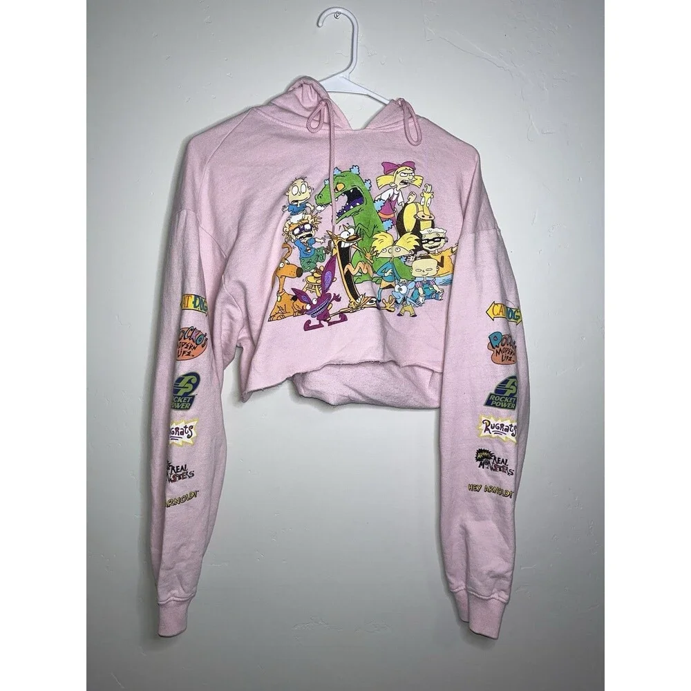 Nickelodeon Crop Hoodie Pink With Characters Size Large